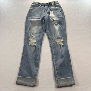 NWT Judy Blue Boyfriend Fit Jeans Women’s 27 Destroyed Double Cuffed Medium Wash